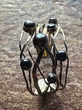 Sterling- silver Wavy Cuff Bracelet with Black Pearl-Effect Accents